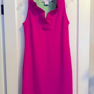 Gretchen Scott sleeveless ruffle neck dress, hot pink, size medium